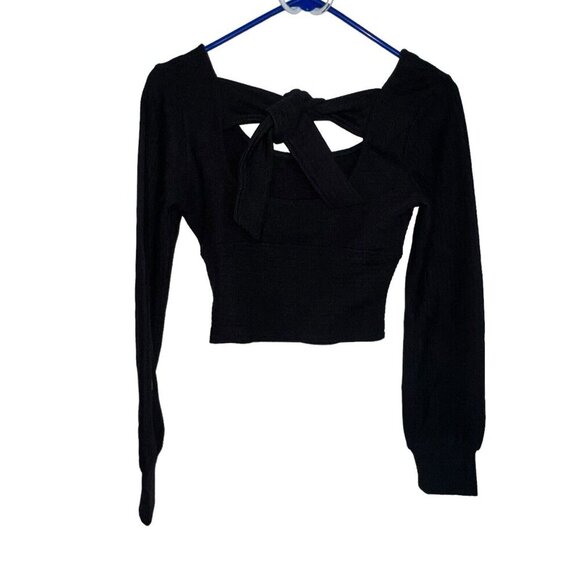 B.O.G. BAND OF‎ THE FREE BLACK RIBBED CROP KNIT SHIRT LONG SLEEVES WOMEN SIZE XS - Picture 3 of 10